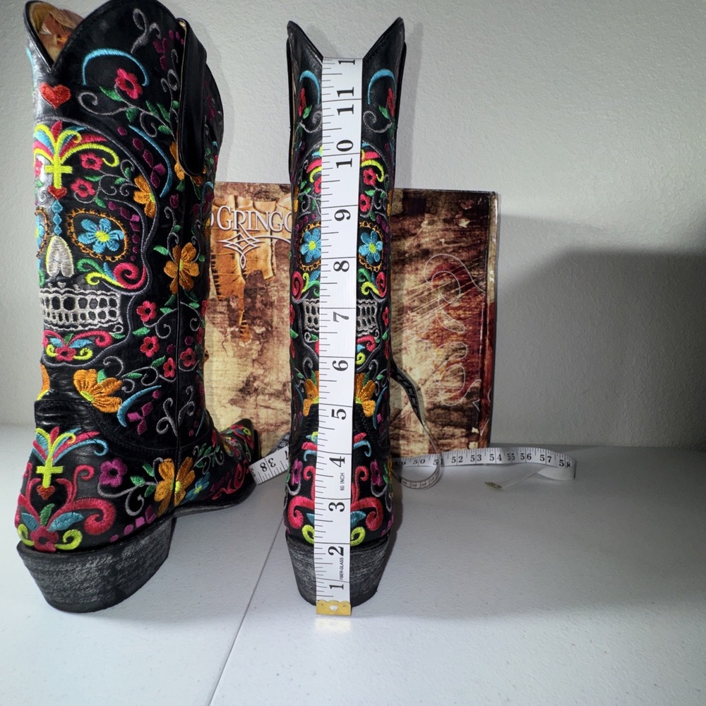 Old Gringo Black Sugar Skull Western Gothic Cowboy Boots 7.5 Dia De Los Muertos - Picture 11 of 16